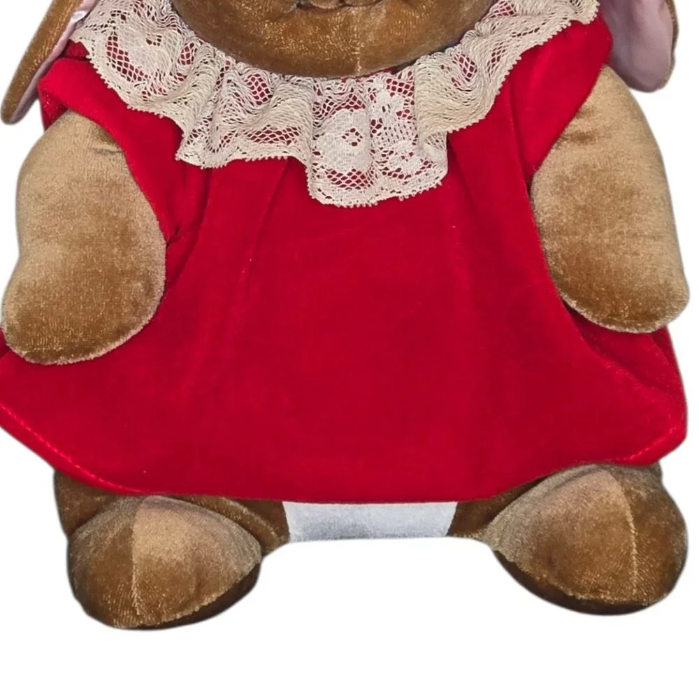 1985 Velveteen Rabbit Plush Bunny Toys R Us Stuffed Animal Red Dress Vintage
